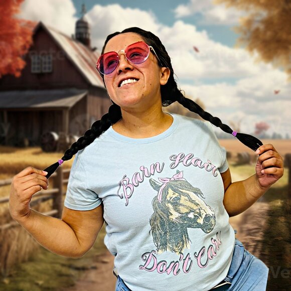 Farm Fed Clothing Barn Hair Don't Care Graphic Shirt Horse Pullover Country Tee - Picture 3 of 11